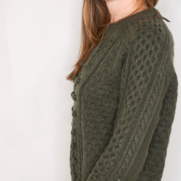 J. Crew Popcorn Cable Knit Green Sweater NWT M 362 - Picture 5 of 8